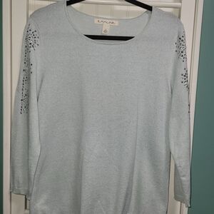 Emaline Pale Blue Embellished Slit-Sleeved Women's Sweater Size Medium